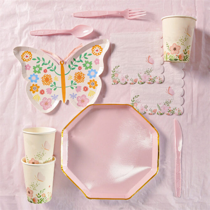 fancy butterfly tableware flowers plates cups napkins birthday party girls