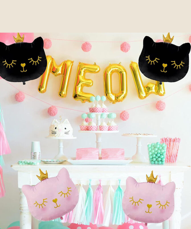 cat princess balloon birthday party girls
