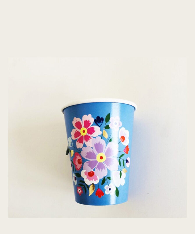 blue butterfly flowers cups birthday party girls