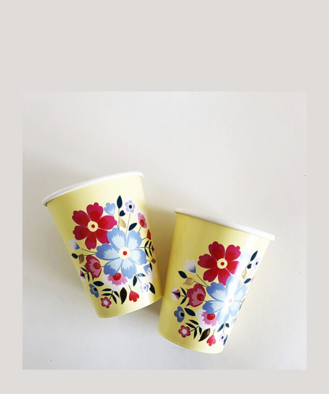 yellow butterfly flowers cups birthday party girls