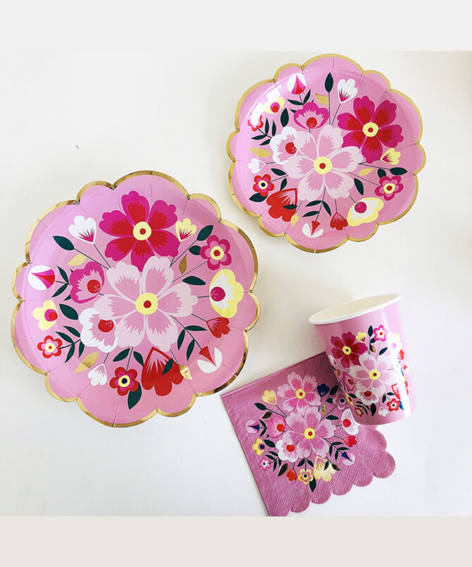 pink butterfly flowers plates cups napkins birthday party girls