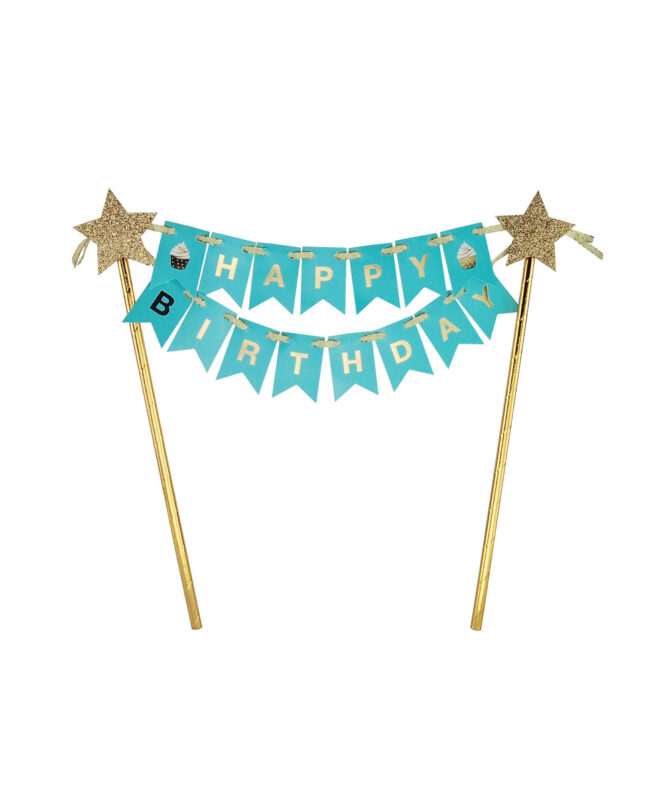 blue happy birthday party cake topper