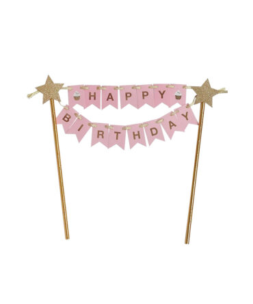 pink happy birthday party cake topper