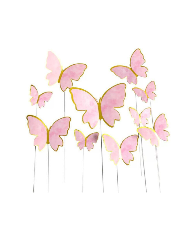 pink butterfly flowers happy birthday party cake topper