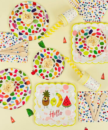 rainbow colorful dots plates cups napkins birthday party boys girls