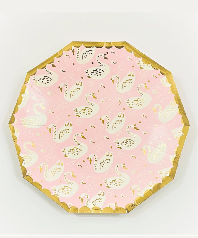 elegant pink gold princess swan plate birthday party girls