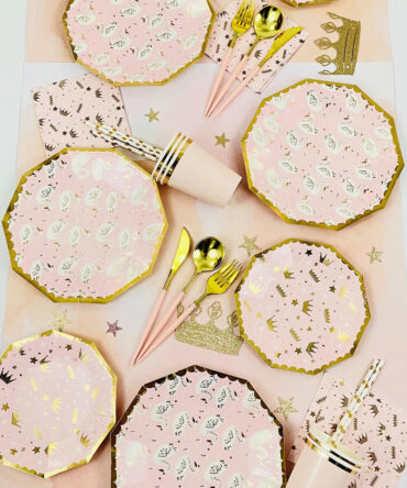 elegant gold princess swan plates cups napkins cutlery birthday party girls