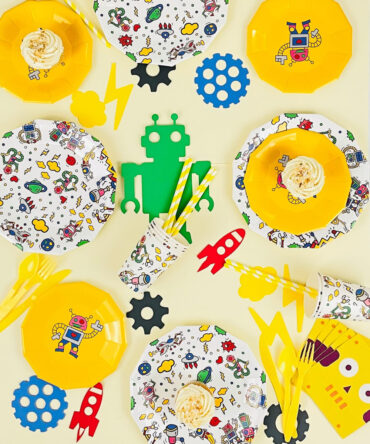 robot themed party tableware space robots plates cups napkins cutlery decorations birthday party girls boys