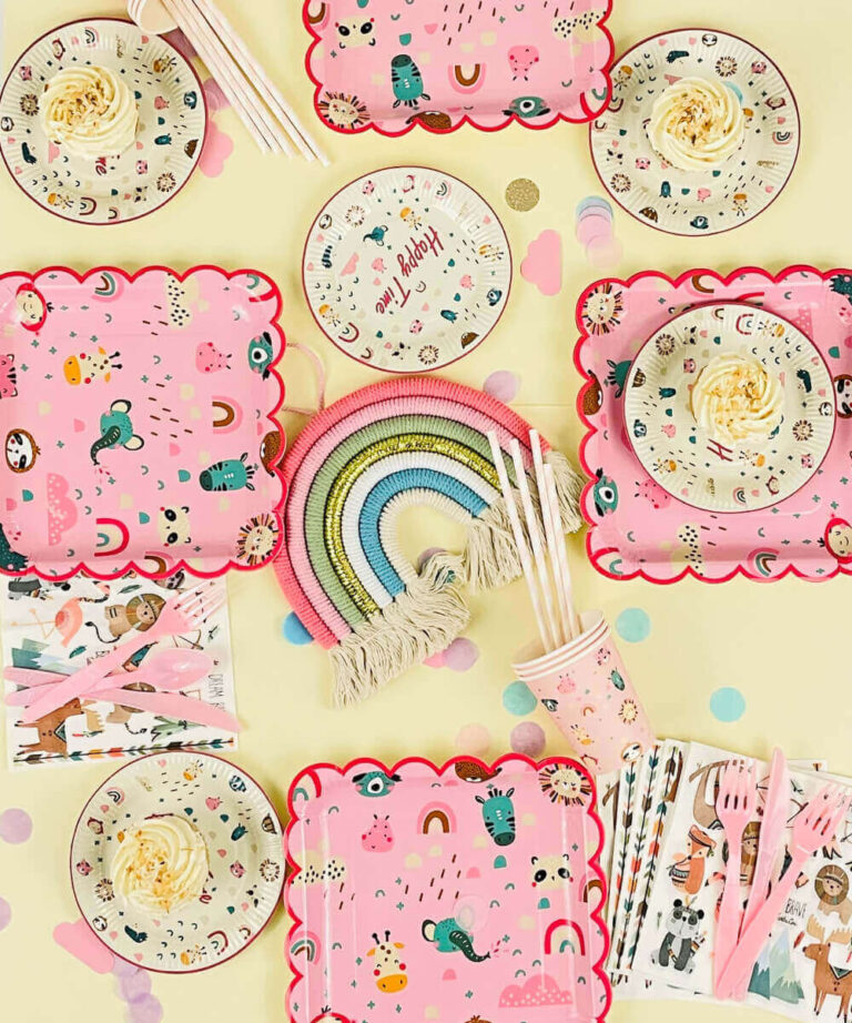 pink animals zoo plates cups napkins cutlery decorations birthday party girls boys