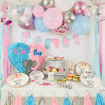 Gender reveal party pinata piñata plates napkins tableware balloons