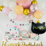 Cat birthday party girls pinata piñata tableware balloons