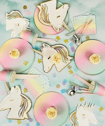 rainbow unicorn plates cups napkins birthday party girls